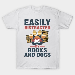 Vintage Easily Distracted By Books And Dogs T-Shirt